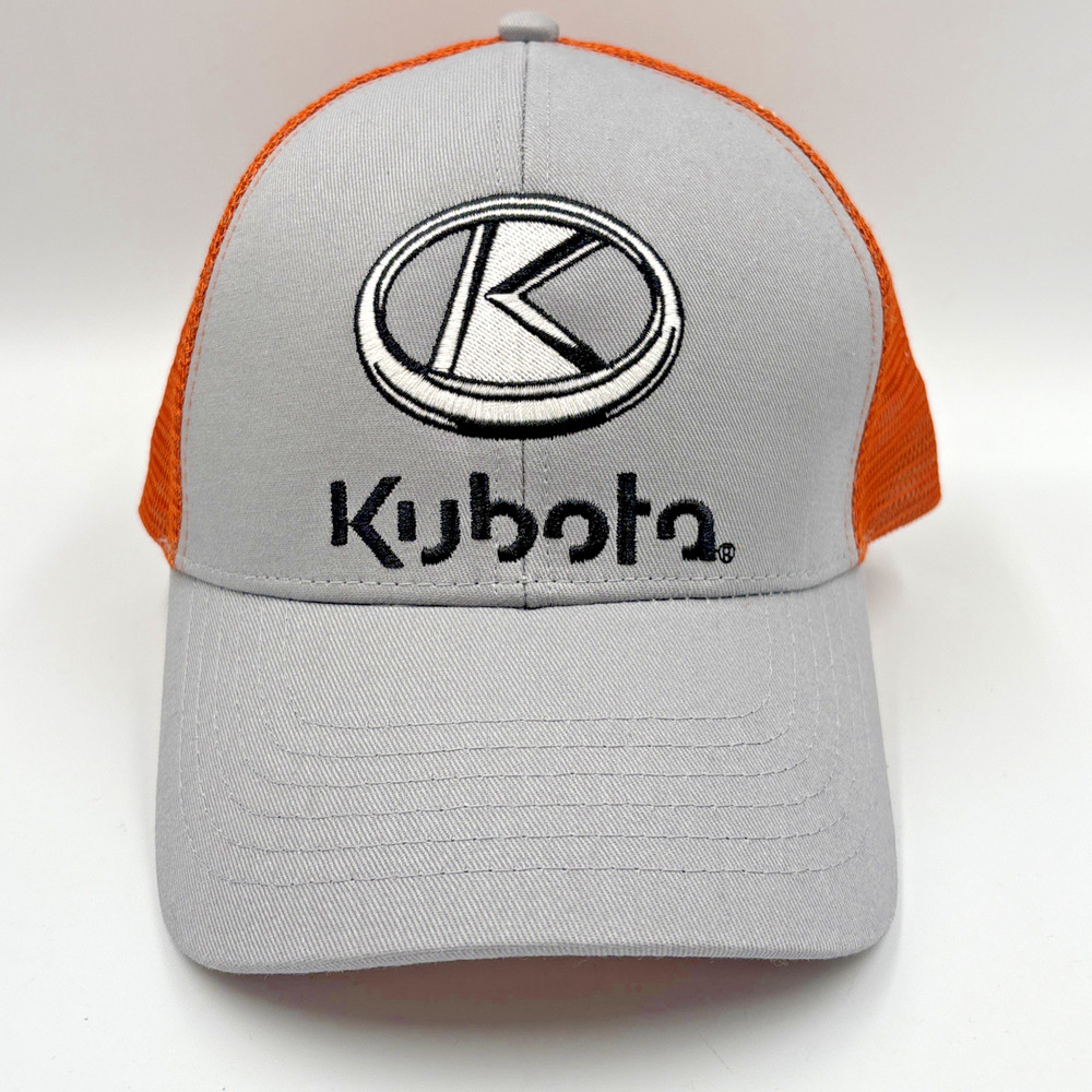 Kubota Tractor Cap Embroidered Logo Trucker Mesh Strap Back Hat Orange Grey